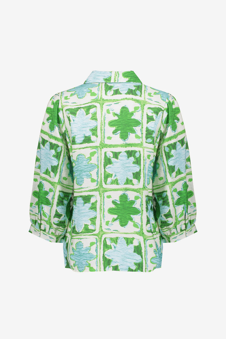 Geisha blouse met tegelprint en zachte groentinten