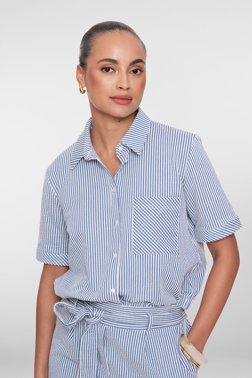 Geisha blouse met streepdessin en korte mouwen