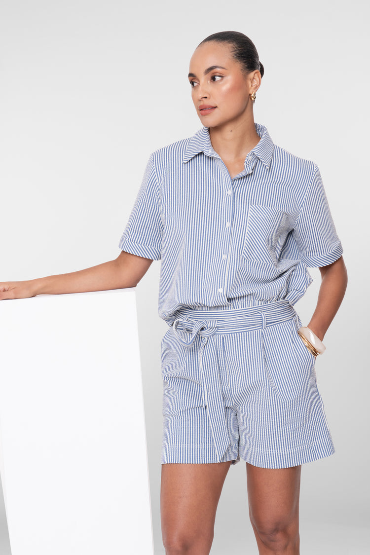 Geisha blouse met streepdessin en korte mouwen