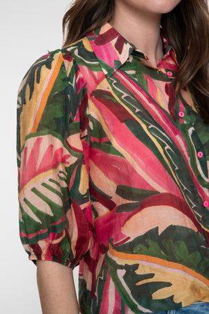 Geisha blouse met kleurrijke print en halflange mouwen