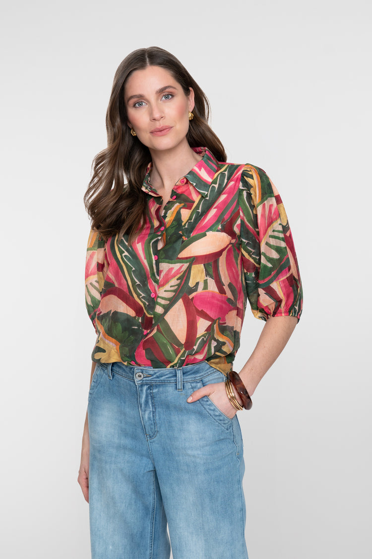 Geisha blouse met kleurrijke print en halflange mouwen
