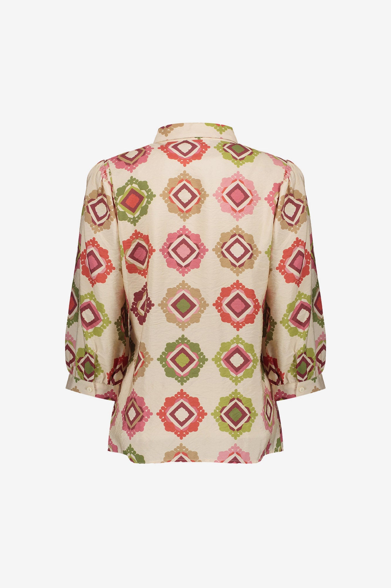 Geisha blouse met grafische print in zand en roodtinten