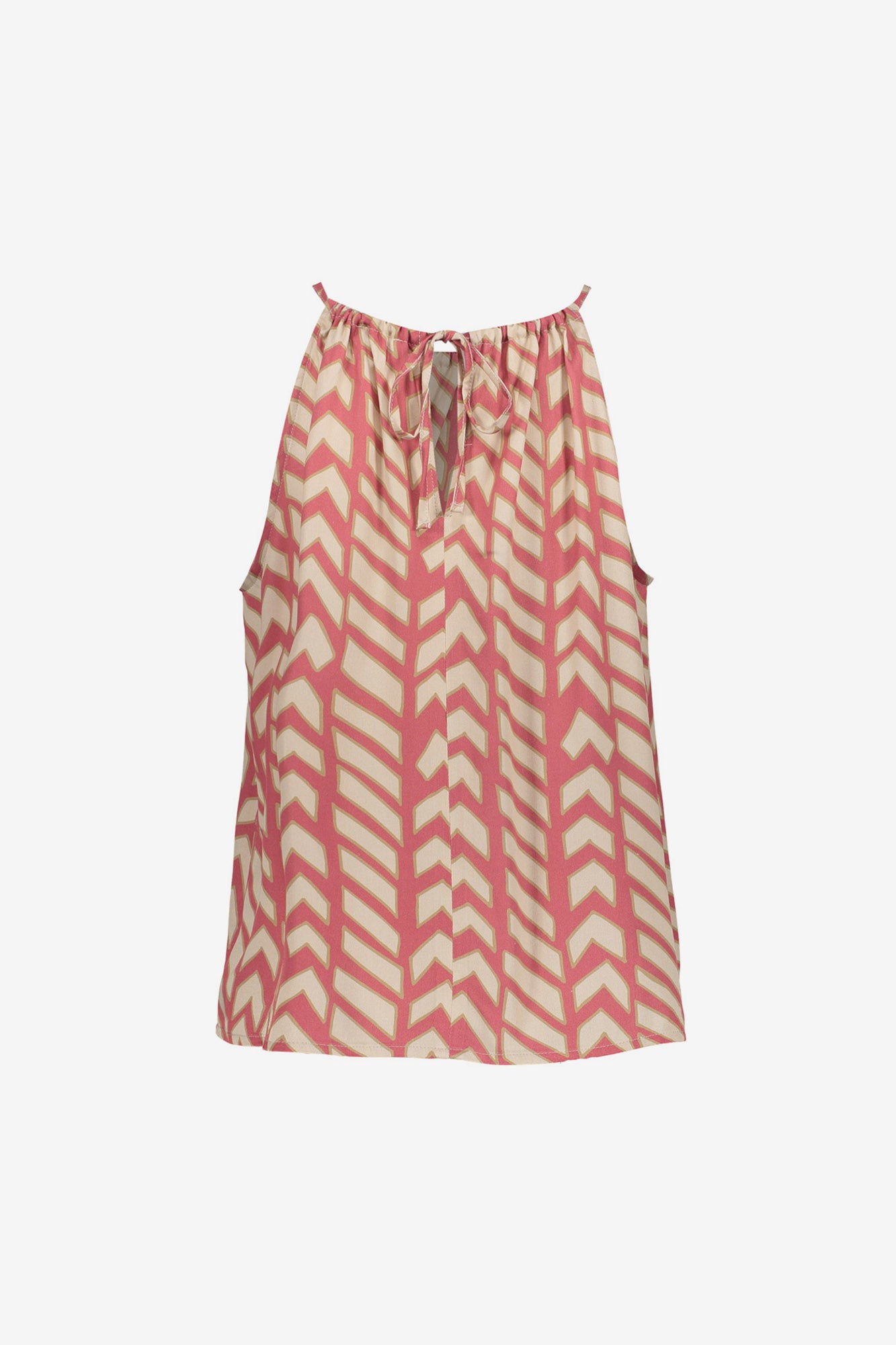 Geisha haltertop met zigzagprint in coral en zandtinten