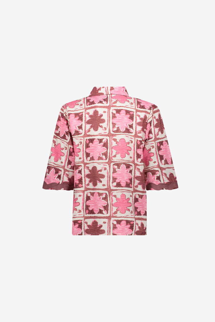Geisha blouse met tile print en korte mouwen met detail