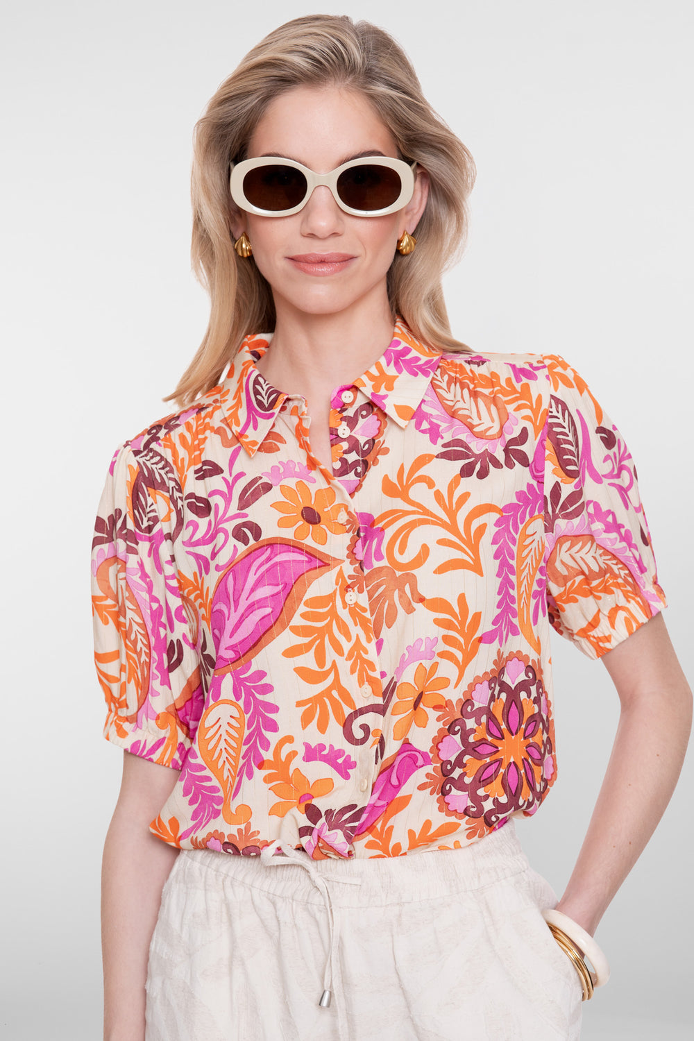 Geisha blouse met kleurrijke botanische print