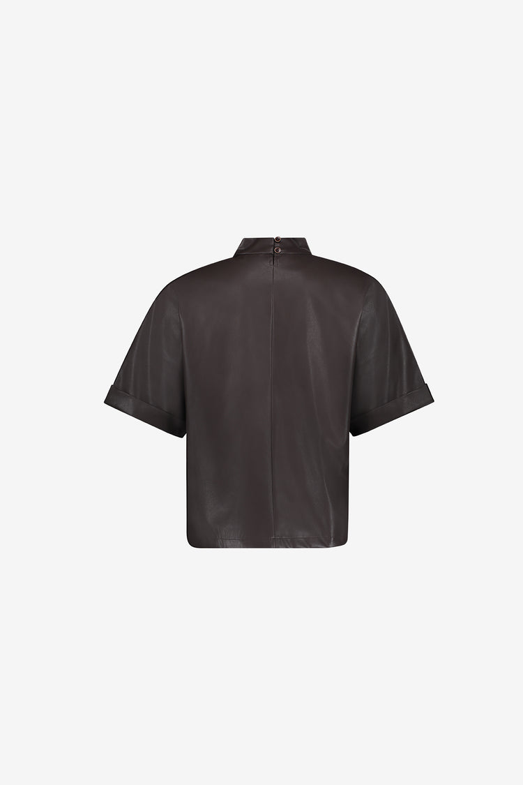 Geisha PU top met sjaaldetail en semi-boxy pasvorm