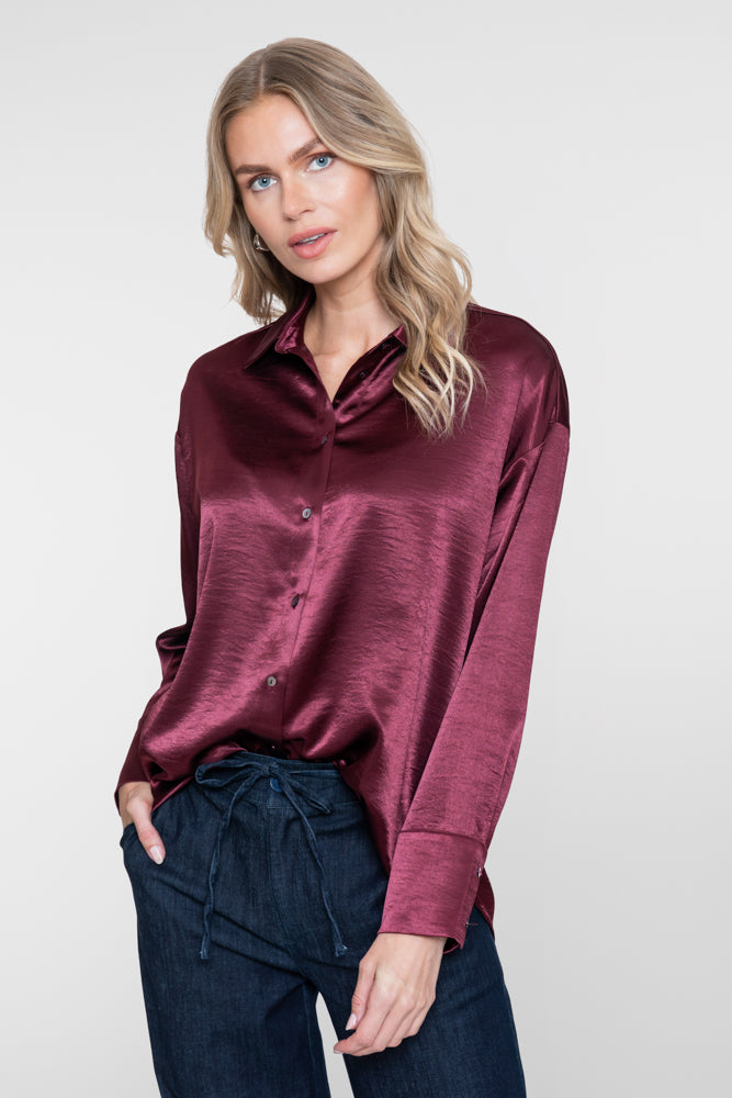 Geisha satijnen blouse burgundy