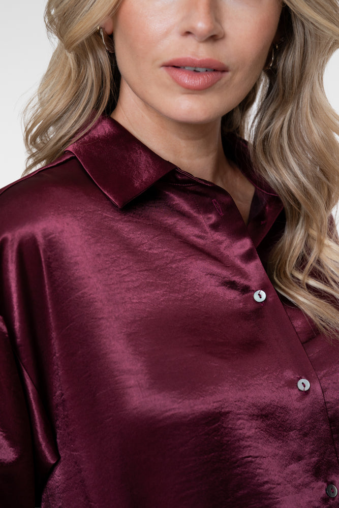 Geisha satijnen blouse burgundy