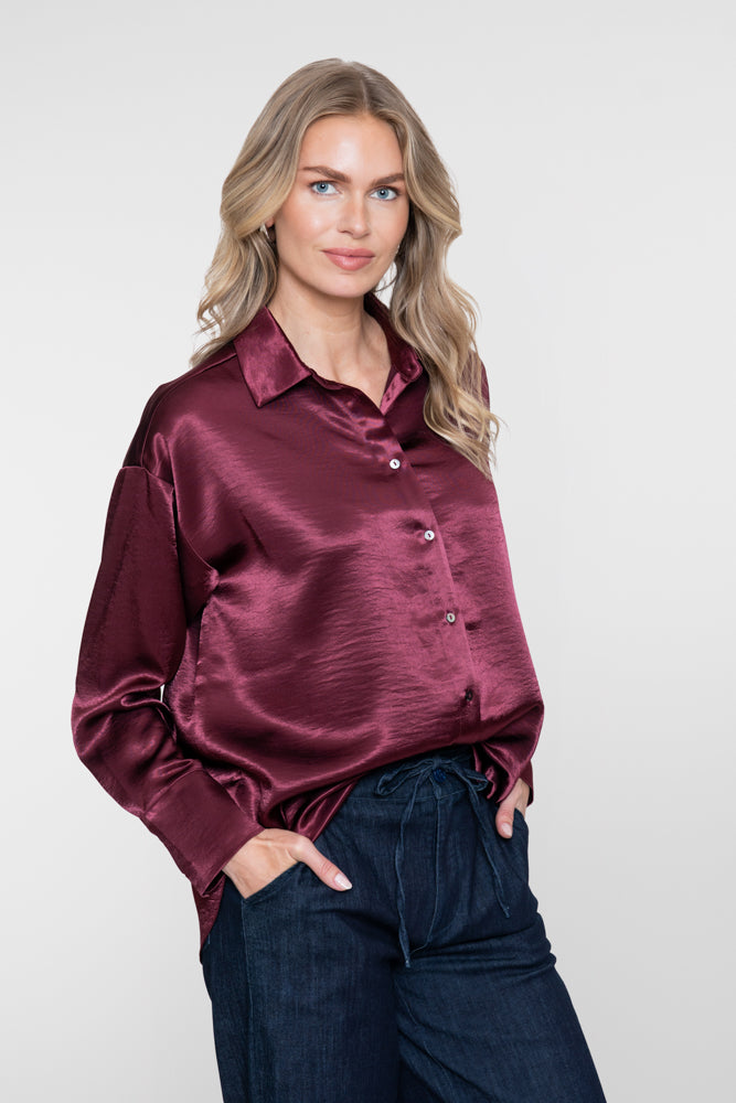 Geisha satijnen blouse burgundy
