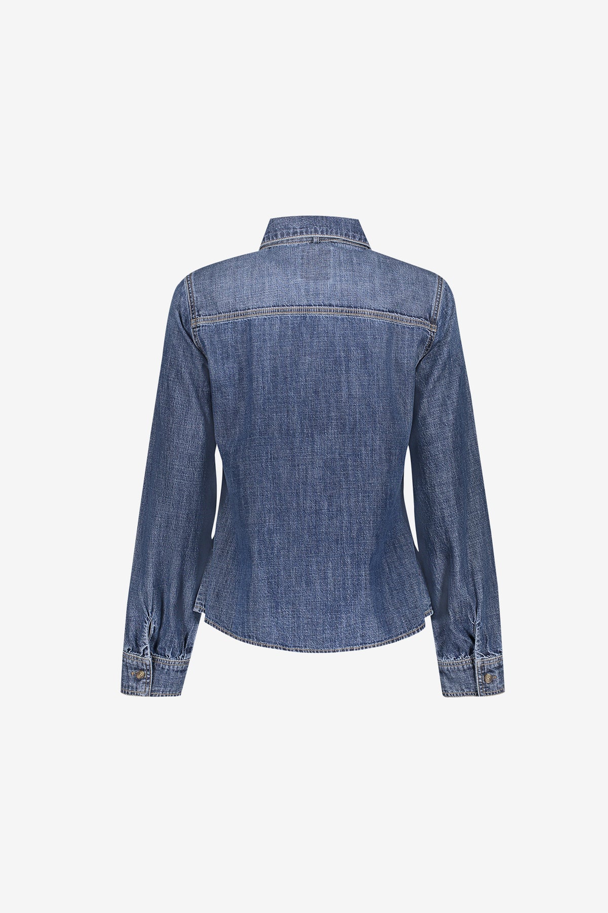Geisha getailleerde denim blouse met strikdetail