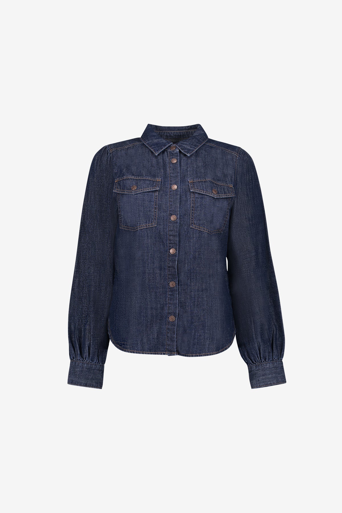 Geisha denim blouse met borstzakken en contrasterende stiksels