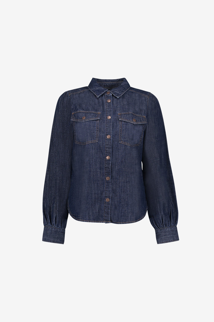 Geisha denim blouse met borstzakken en contrasterende stiksels
