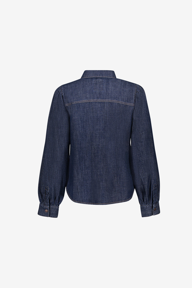 Geisha denim blouse met borstzakken en contrasterende stiksels