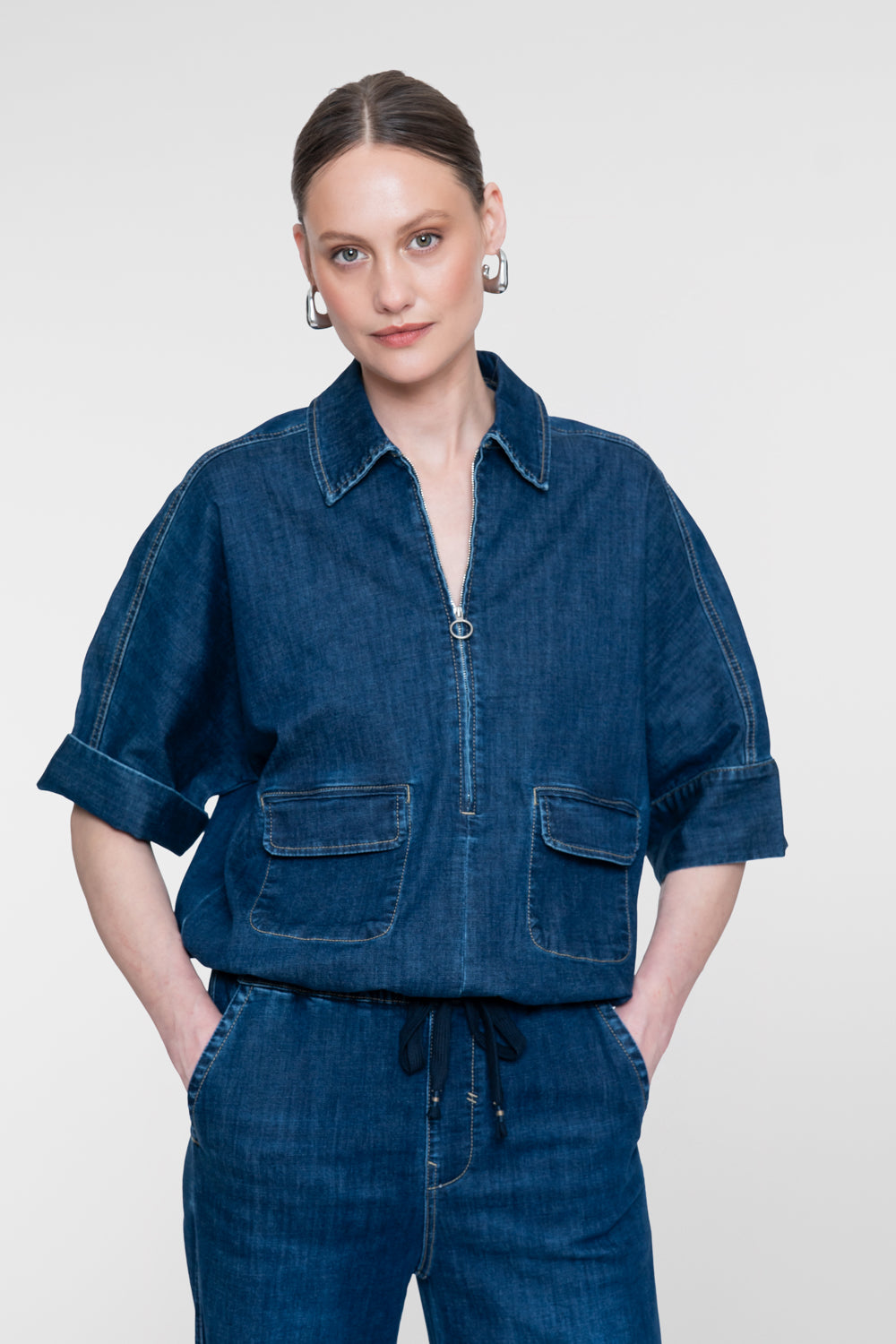 Geisha denim blouse met boxy fit