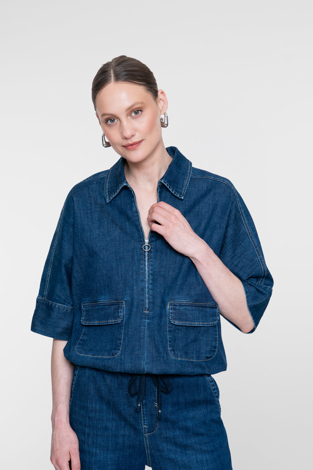 Geisha denim blouse met boxy fit