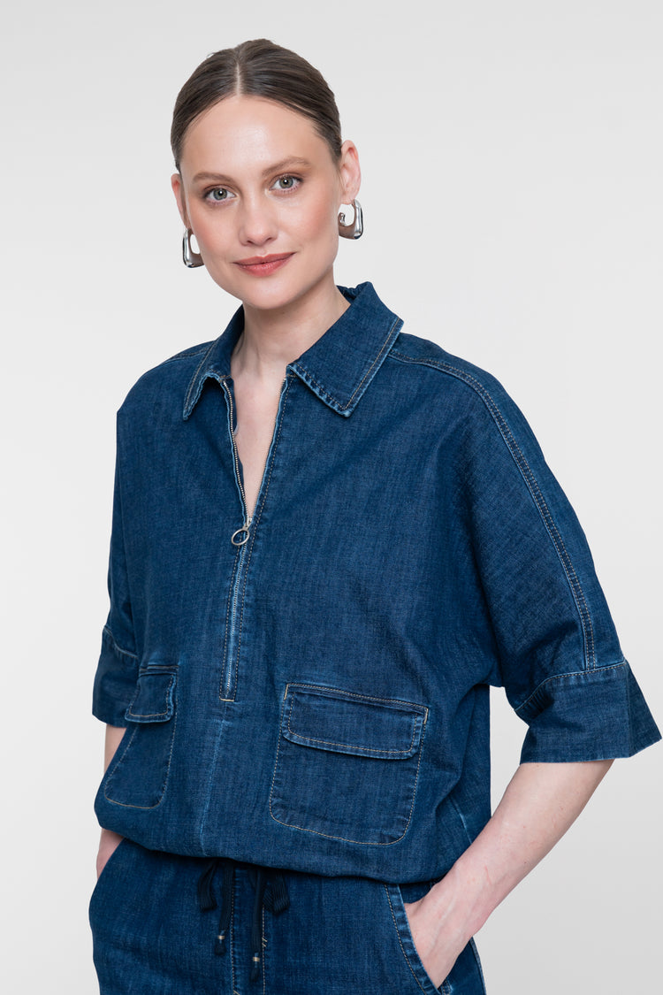 Geisha denim blouse met boxy fit