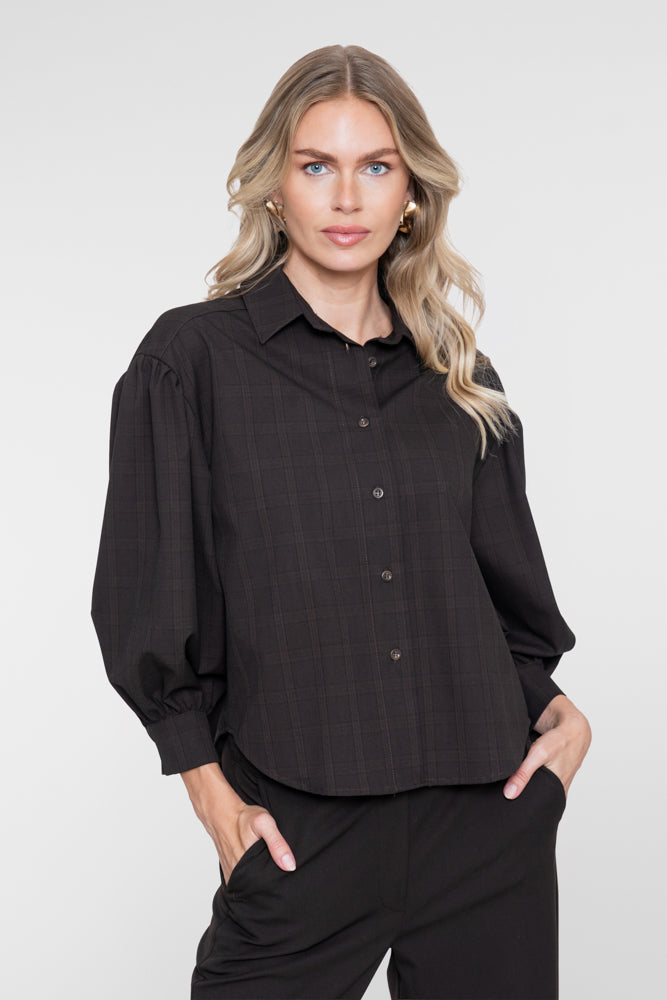 Geisha blouse met fijne ruit en ballonmouwen