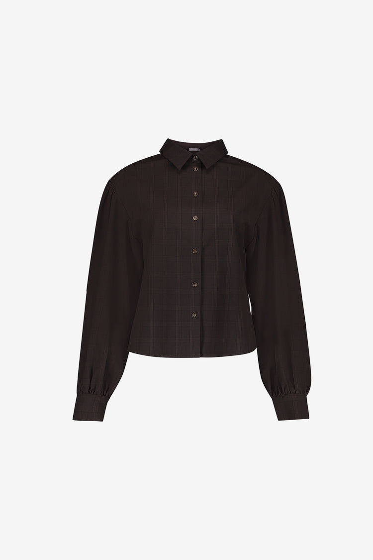 Geisha blouse met fijne ruit en ballonmouwen