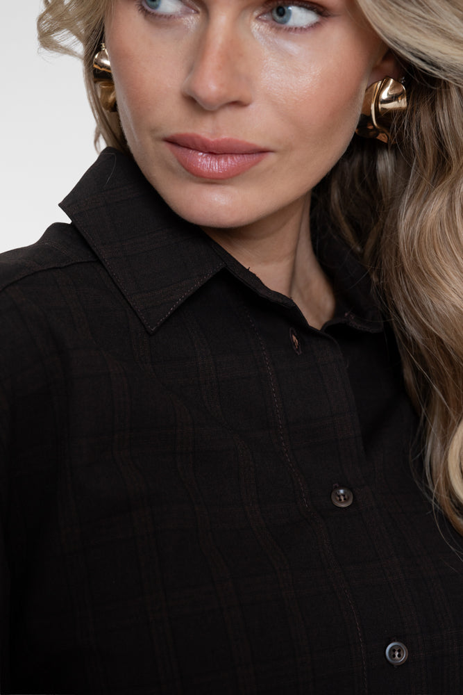 Geisha blouse met fijne ruit en ballonmouwen