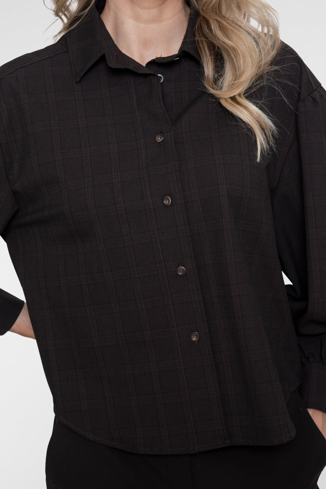 Geisha blouse met fijne ruit en ballonmouwen