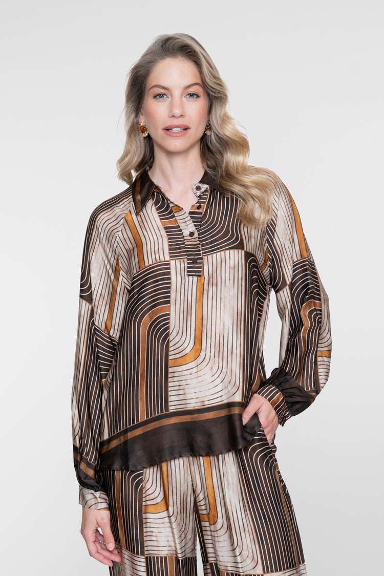 Geisha blouse met grafische print en satijnachtige uitstraling