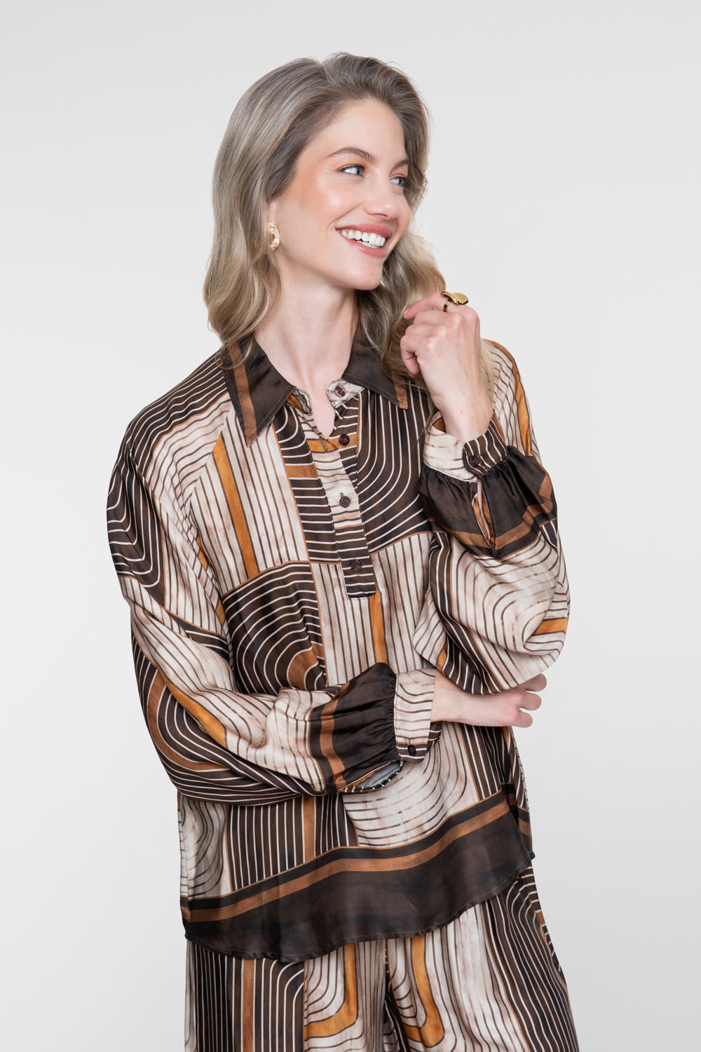 Geisha blouse met grafische print en satijnachtige uitstraling