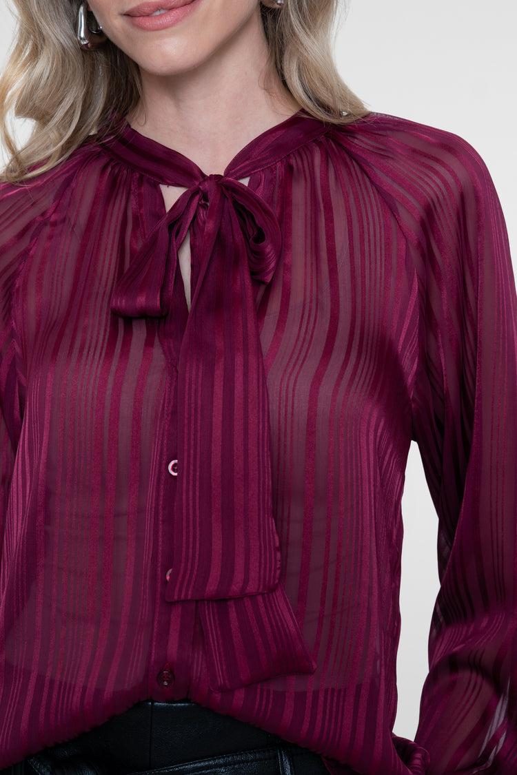 Geisha semi-transparante blouse met strikdetail en geweven strepen