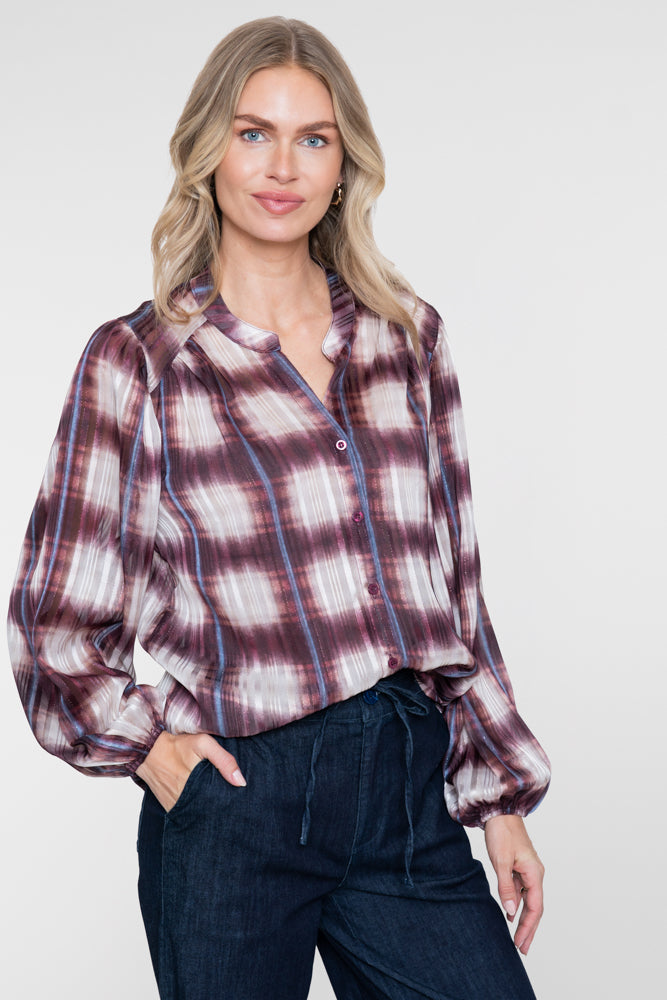 Geisha blouse met aquarel ruitdessin en lurex
