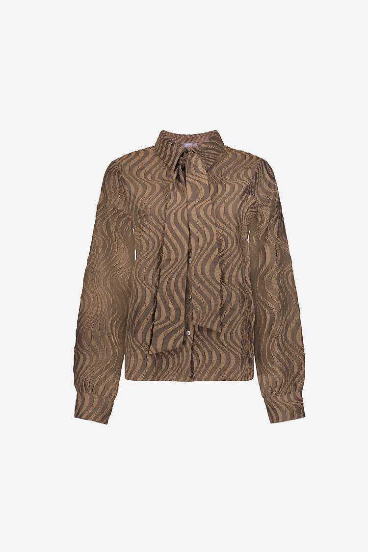 Geisha blouse met strikdetail en ingeweven golvenpatroon