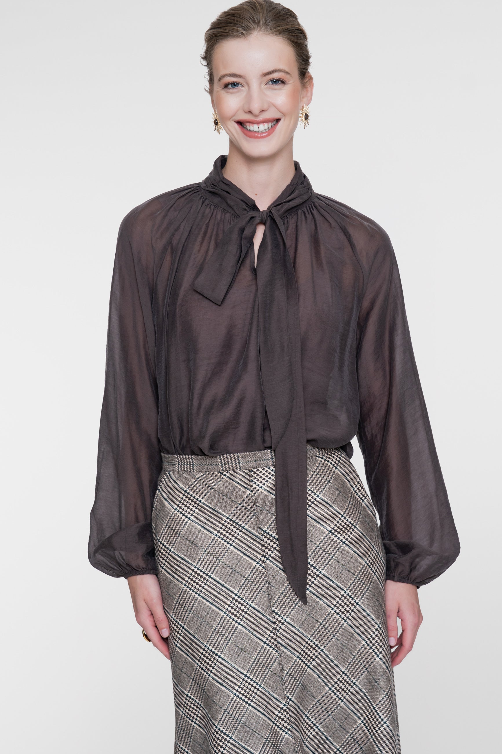 Geisha lyocell blouse met strikdetail