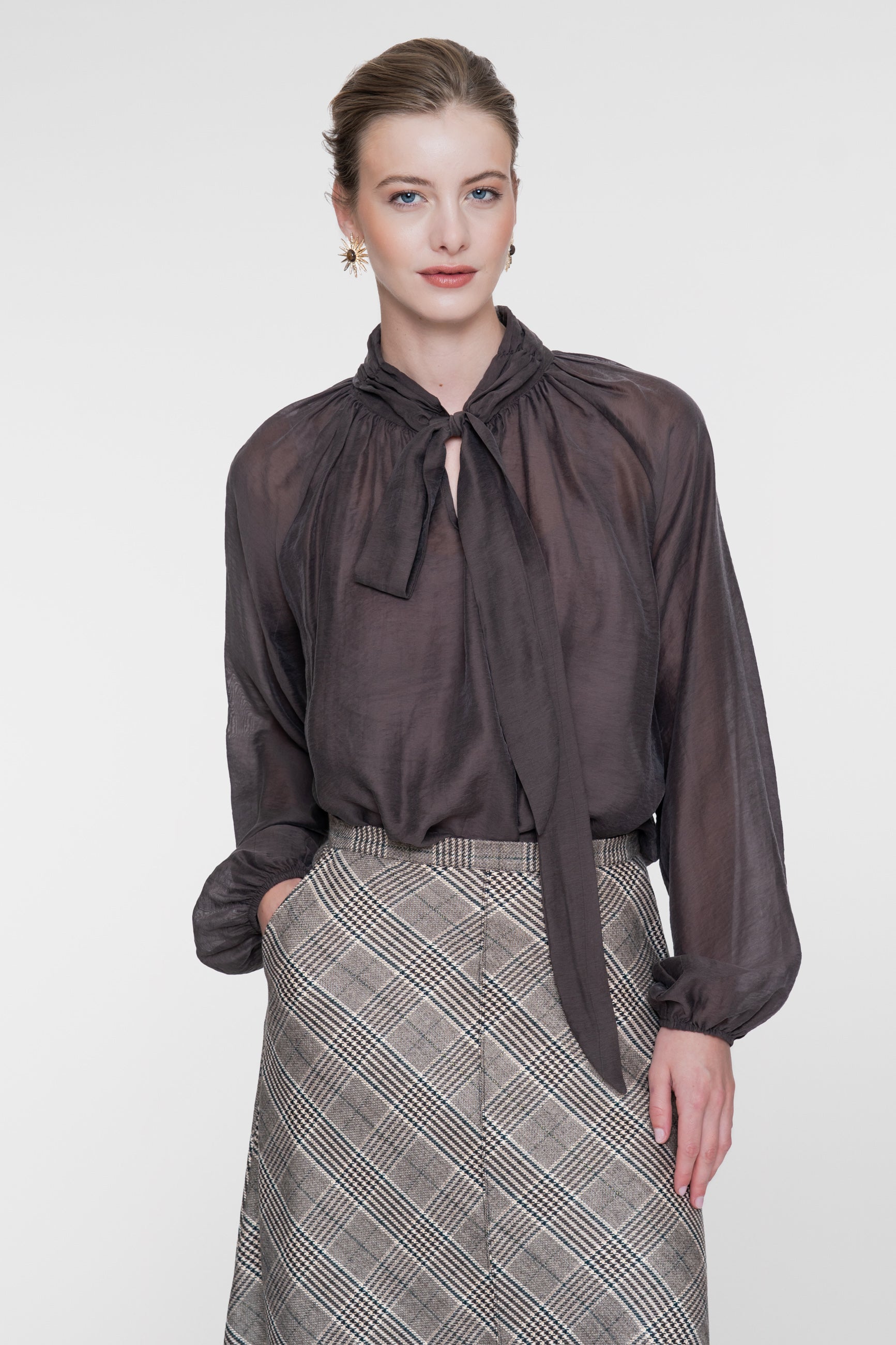 Geisha lyocell blouse met strikdetail