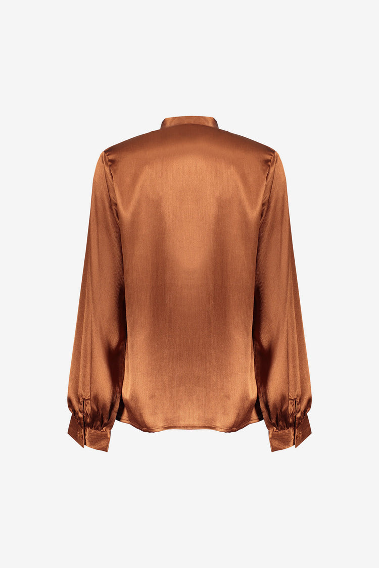 Geisha satijnachtige blouse met V-hals en strikdetail