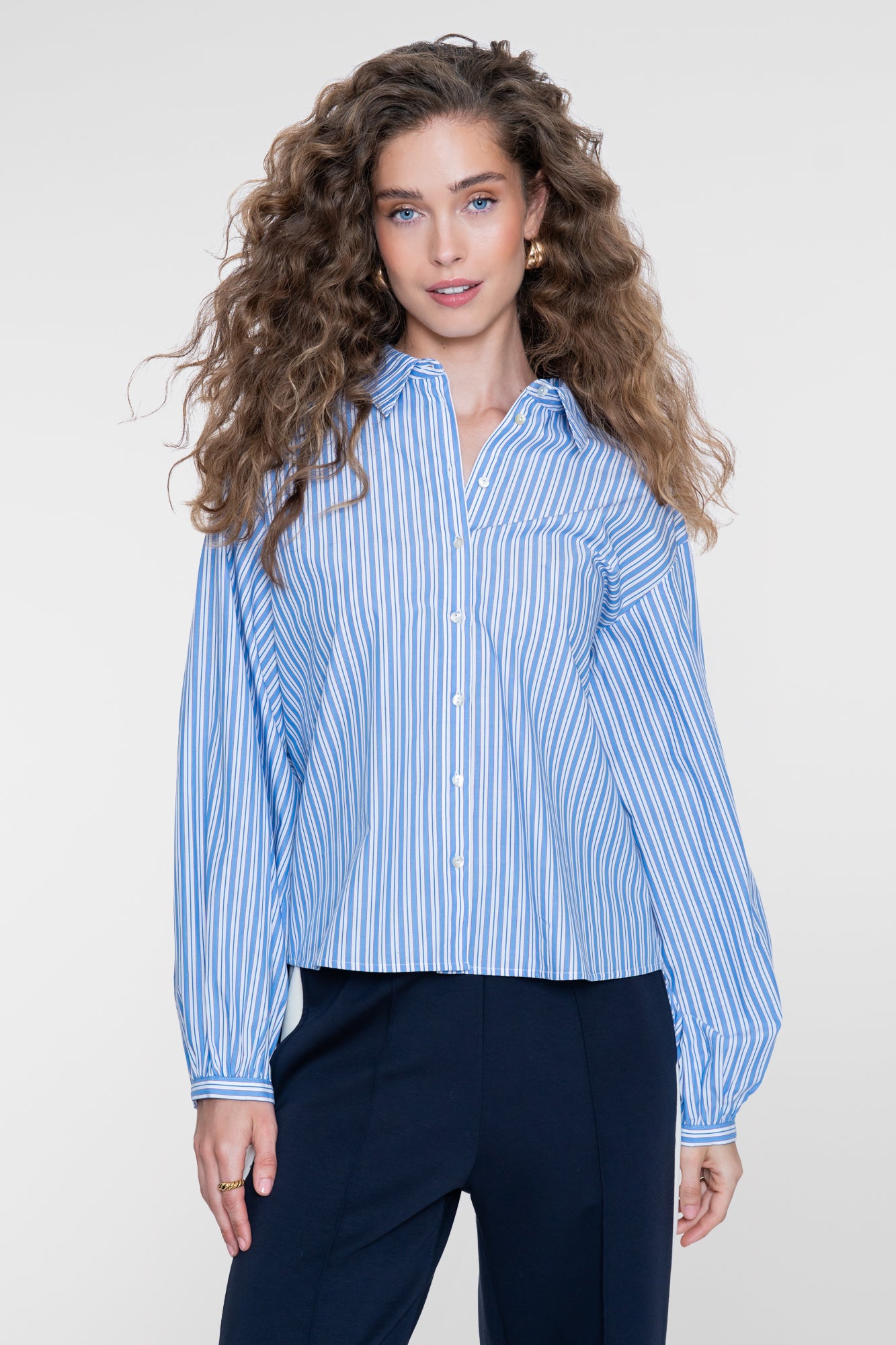 Geisha gestreepte blouse met lange mouwen en rechte pasvorm