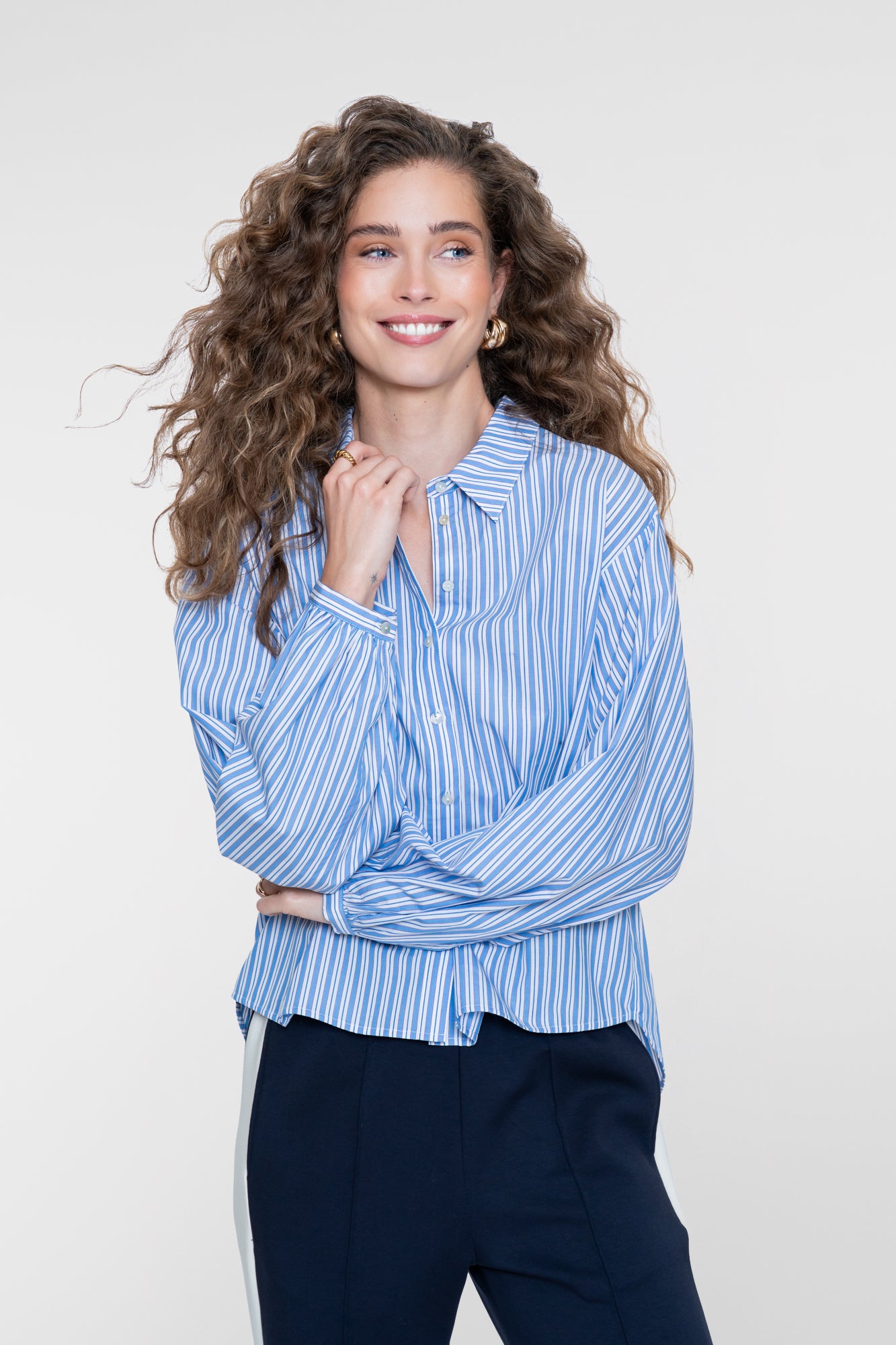 Geisha gestreepte blouse met lange mouwen en rechte pasvorm