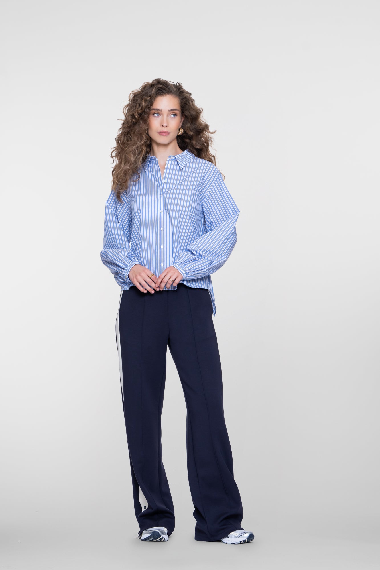 Geisha gestreepte blouse met lange mouwen en rechte pasvorm