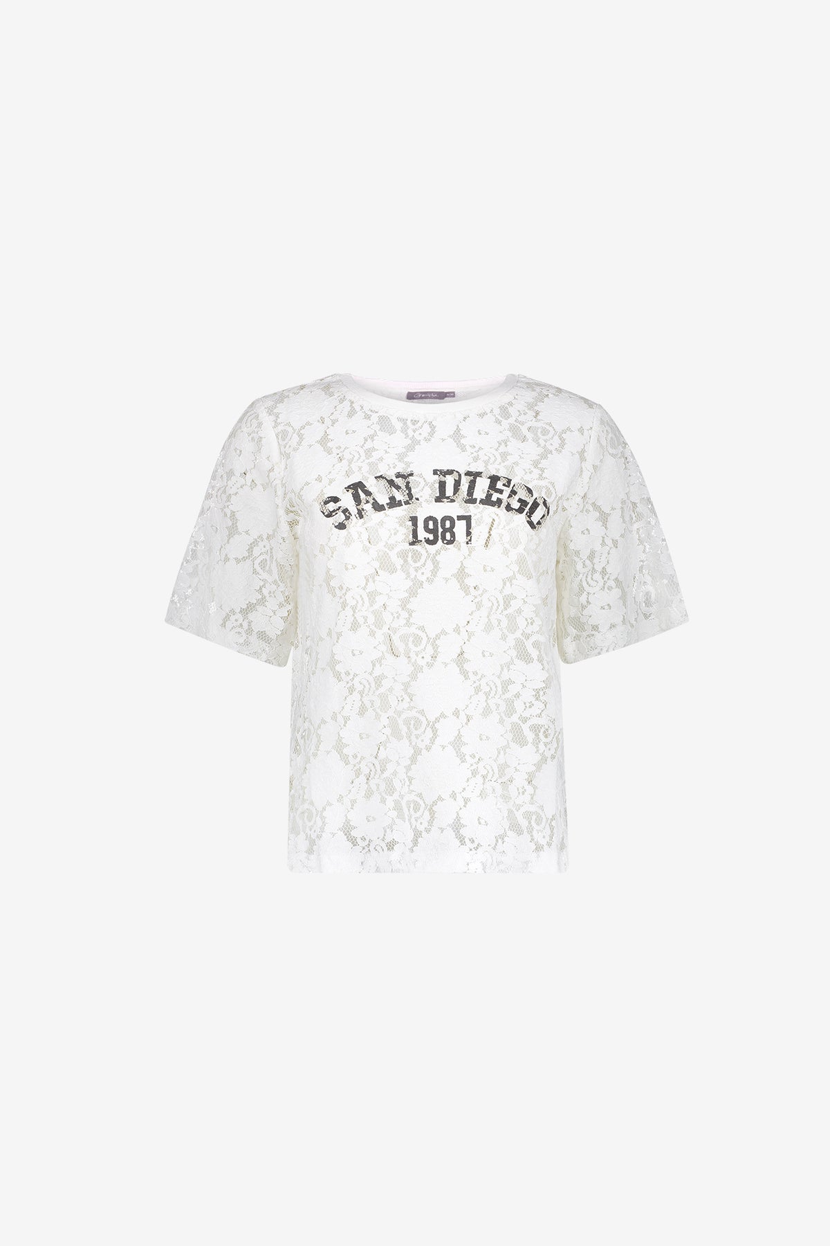 Geisha kanten T-shirt met sportieve statementprint