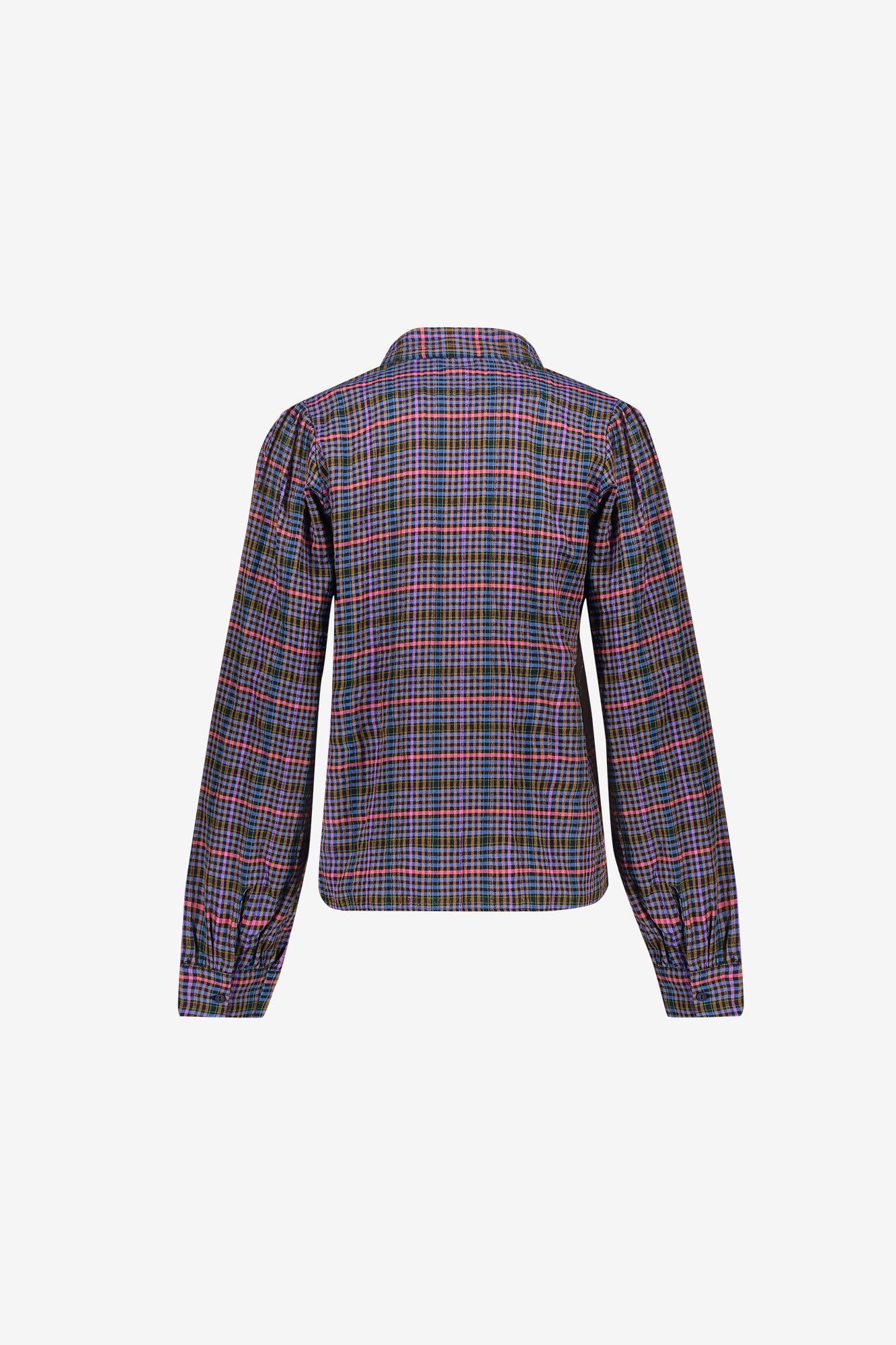 Geisha blouse met strikhals en lange mouwen in ruitdessin
