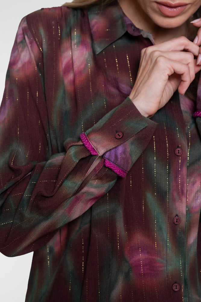 Geisha blouse met vervaagde bloemprint en subtiele lurex details