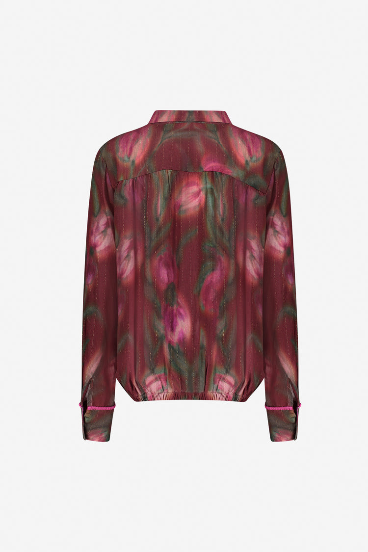 Geisha blouse met vervaagde bloemprint en subtiele lurex details