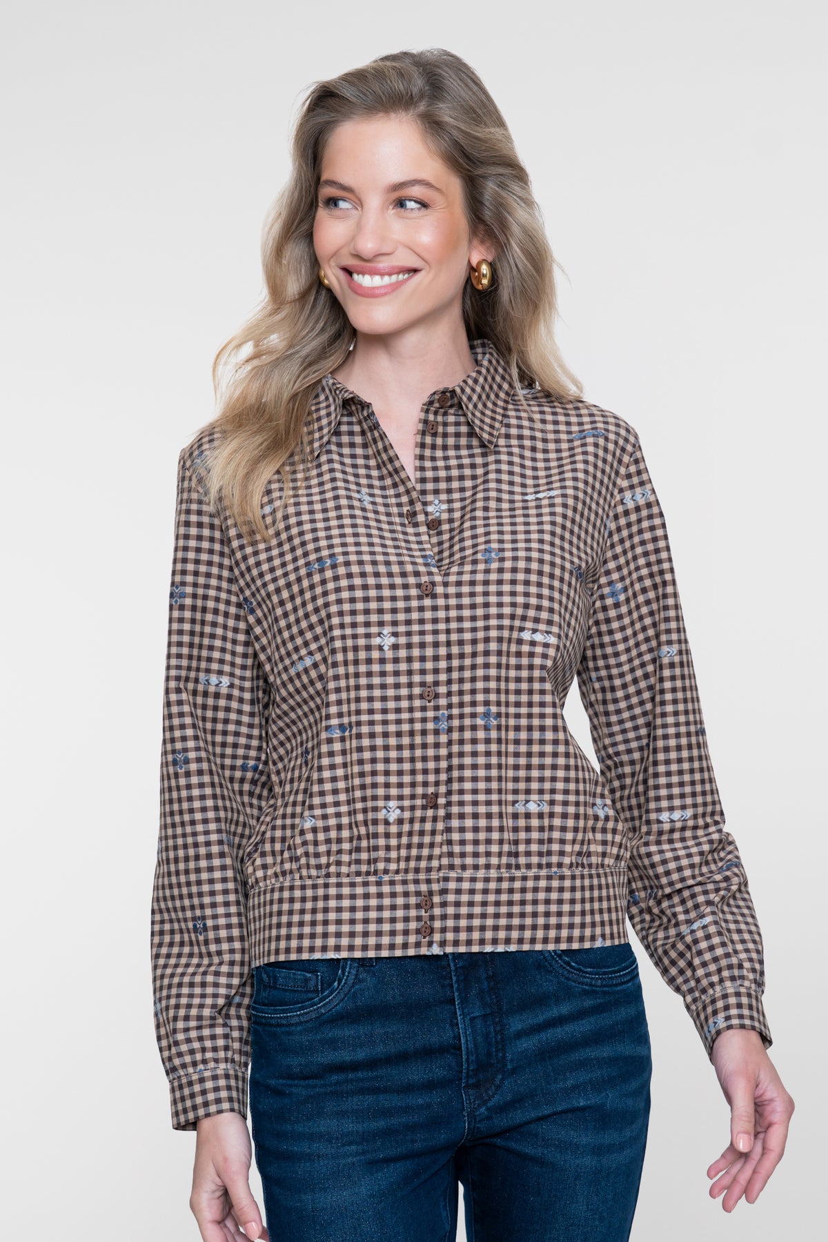Geisha checkered blouse met geborduurde details