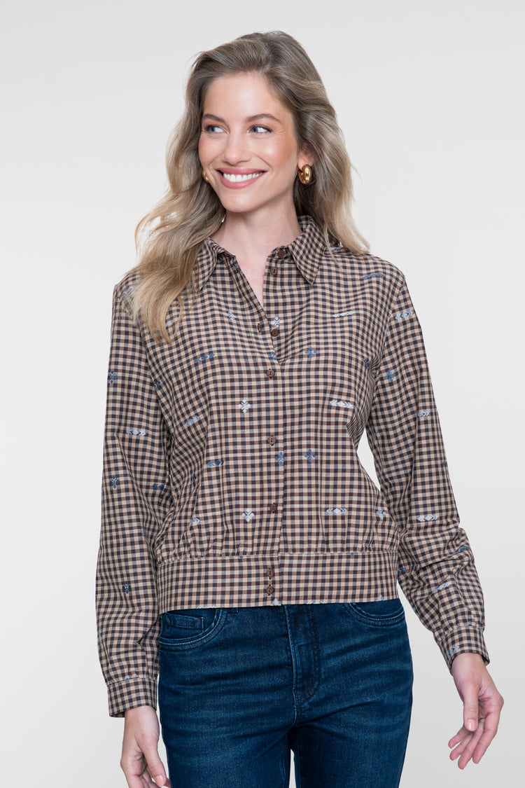 Geisha checkered blouse met geborduurde details