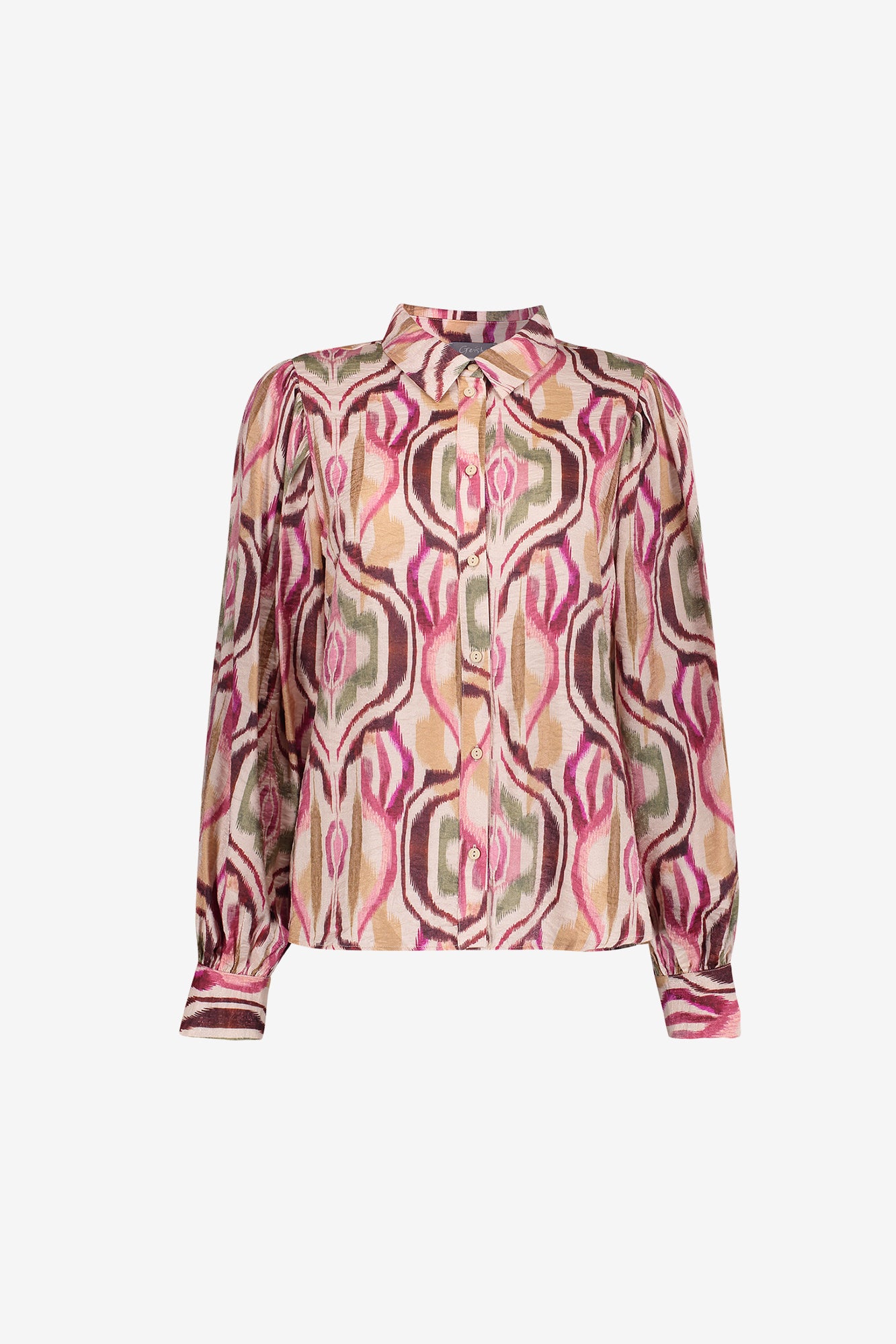 Geisha blouse met kleurrijke print en glans
