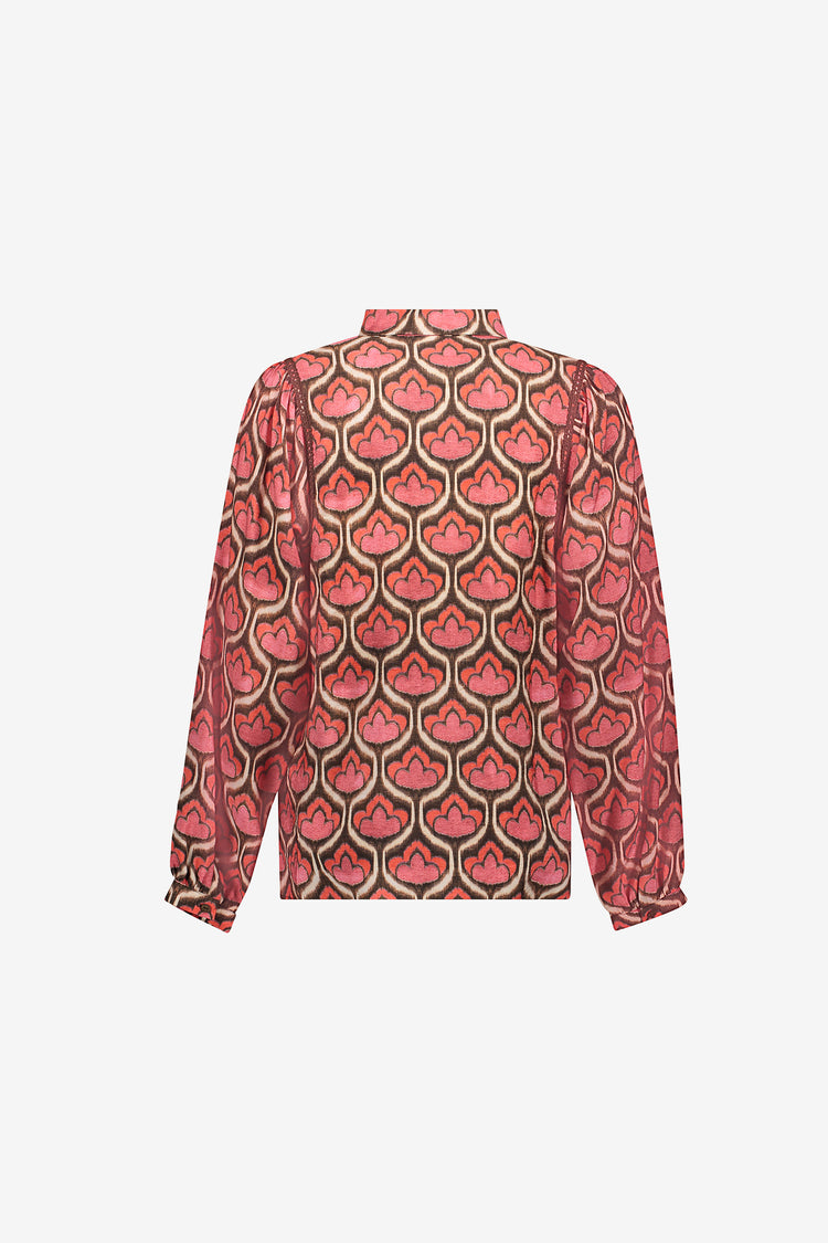Geisha blouse met retro print en lange mouwen