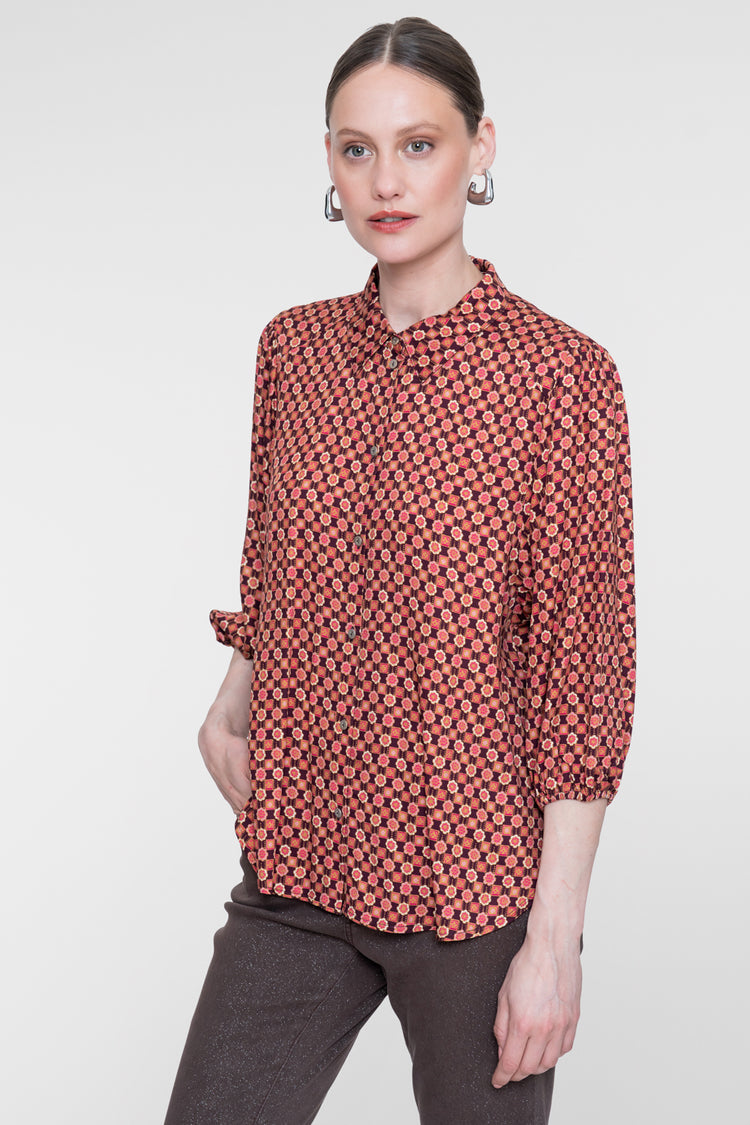 Geisha viscose blouse met grafische print en klassieke kraag