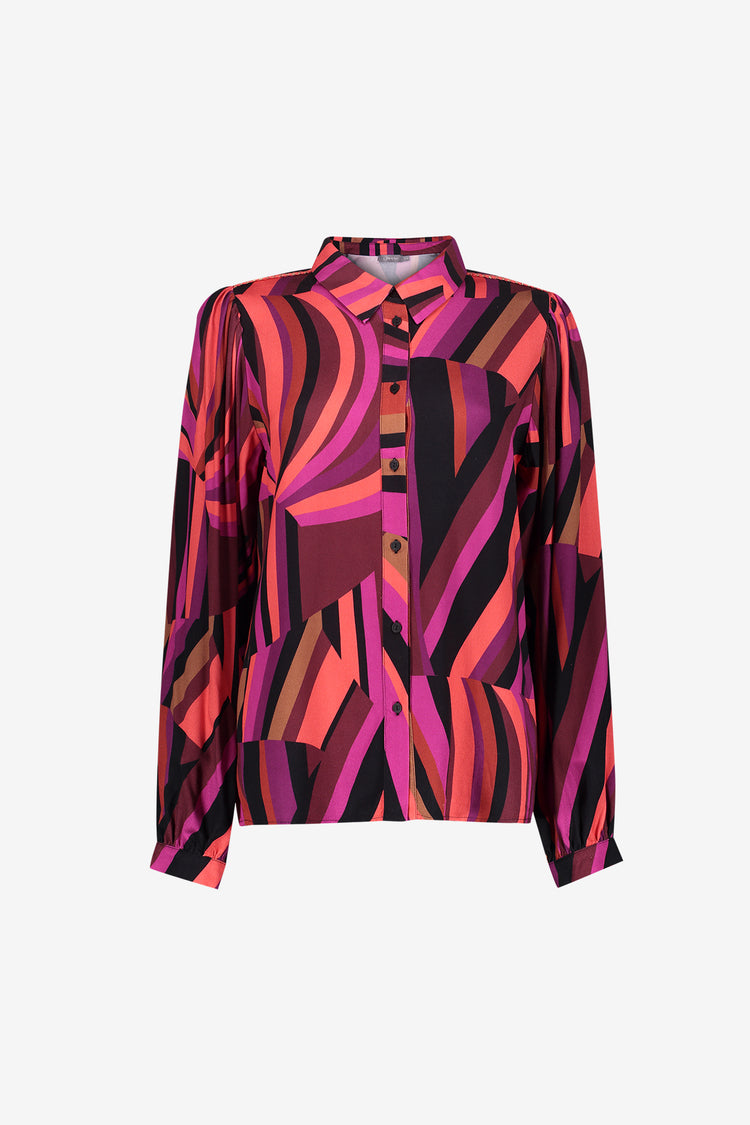 Geisha blouse met grafische lijnenprint en klassieke kraag