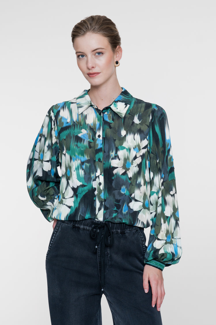Geisha blouse met grafische bloemenprint en tape detail