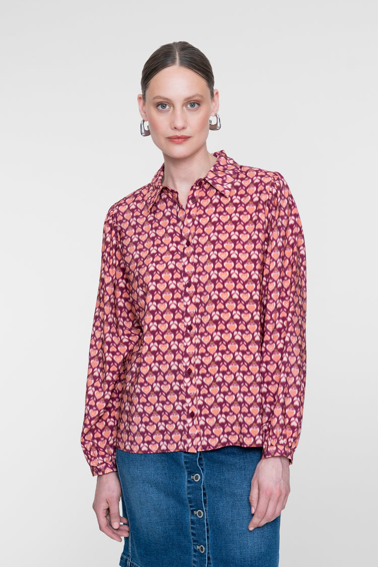 Geisha blouse met grafische print en klassieke kraag