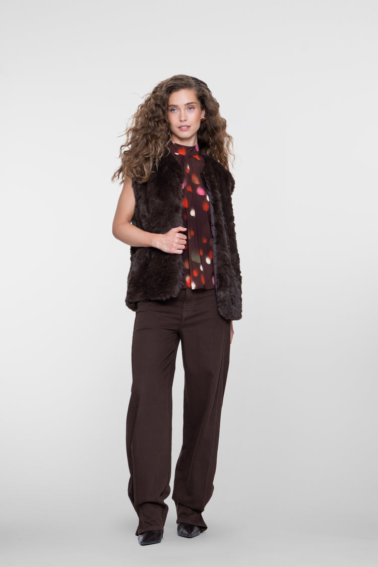 Geisha top met opstaande hals en grafische print