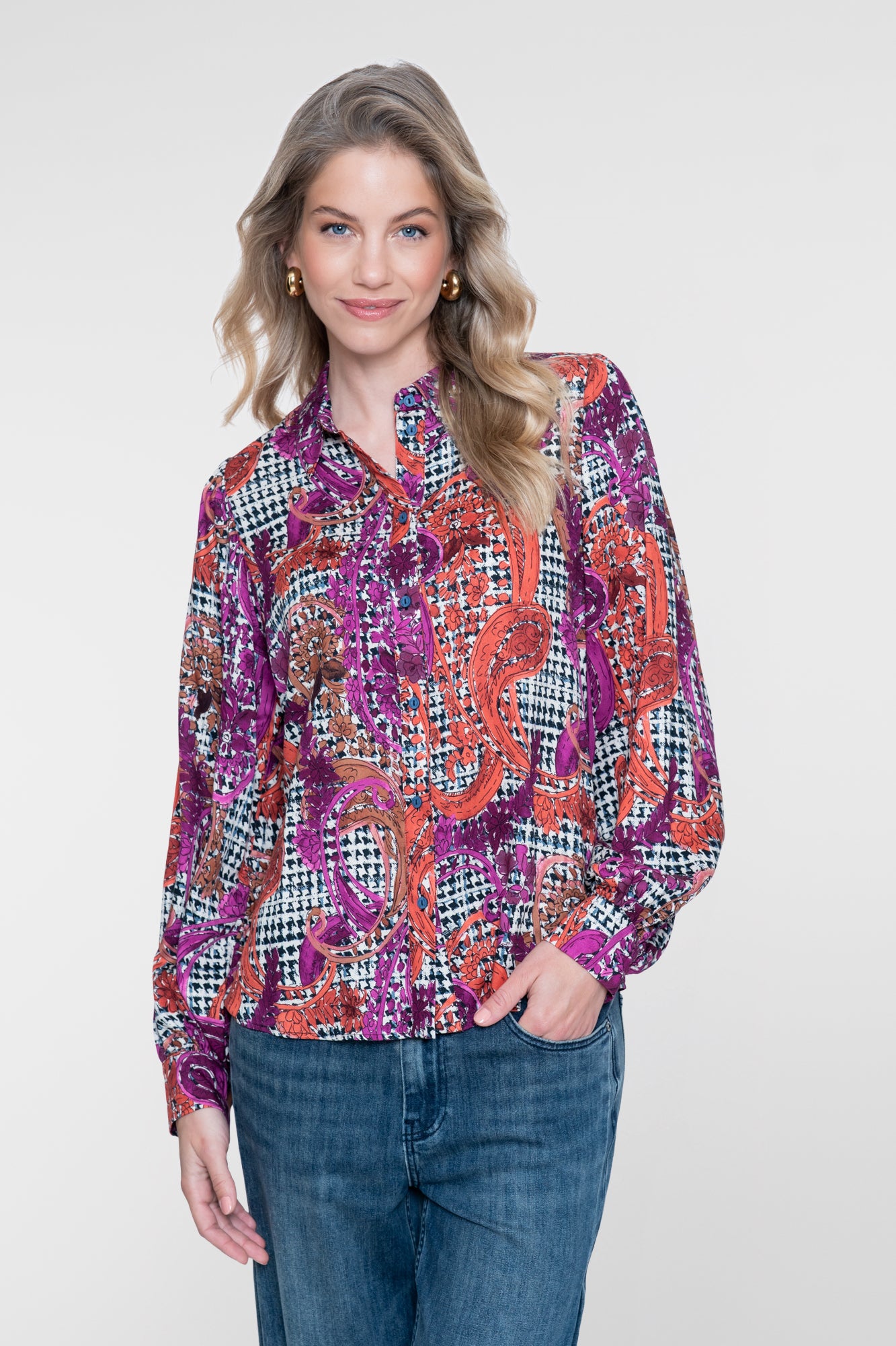 Geisha blouse met grafische print en klassieke kraag
