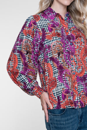 Geisha blouse met grafische print en klassieke kraag